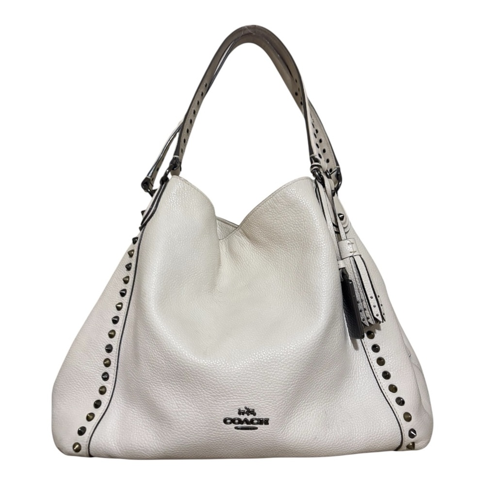 Coach White Leather Hobo Bag with Stud Accents